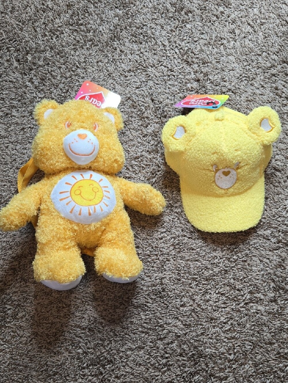 Care Bears Funshine Plush Backpack Matching Care Bear Yellow OS Baseball Cap Hat